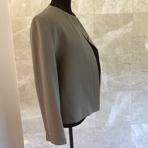 VTG Giorgio Armani Blazer 38 Olive Wool Collarless Minimalist Italy Structured - Picture 9 of 11